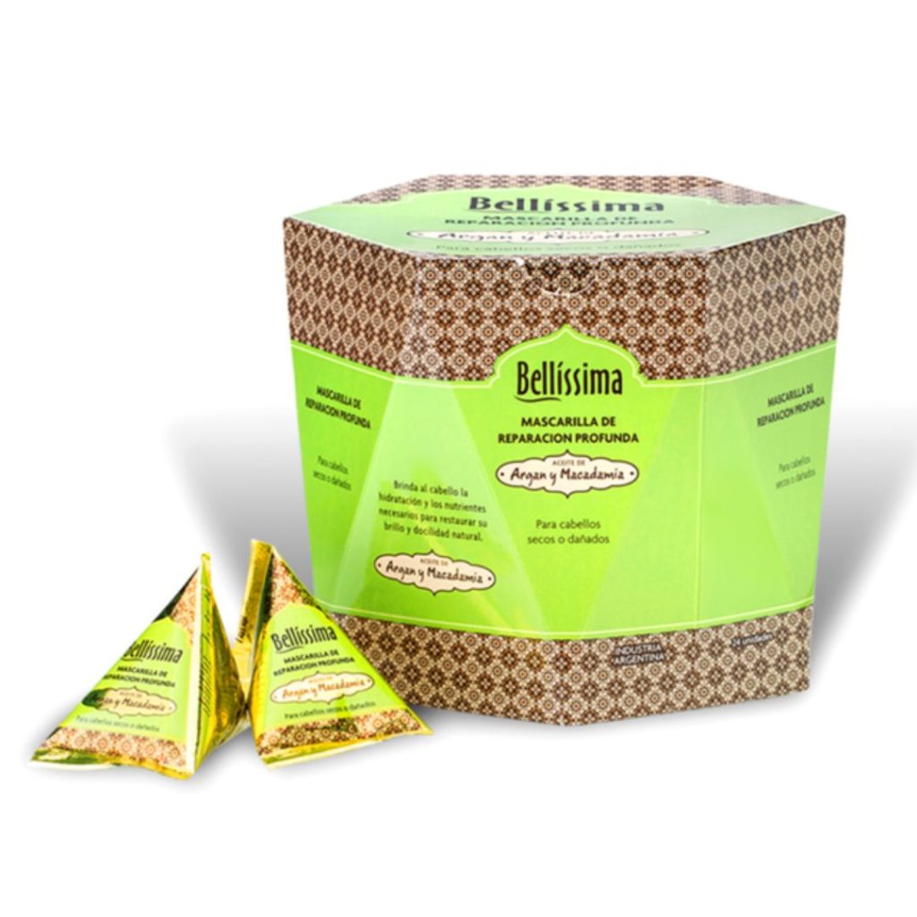 ARGAN y MACADAMIA MASCARILLA ESTUCHE x24un. x20gr. (BELLISSIMA)