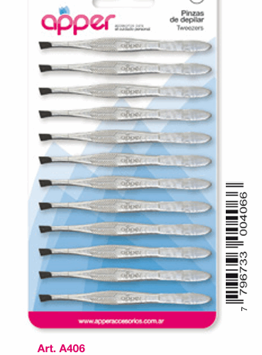 PINZA DE DEPILAR NIQUELADA x12 unid. A-406 (APPER)