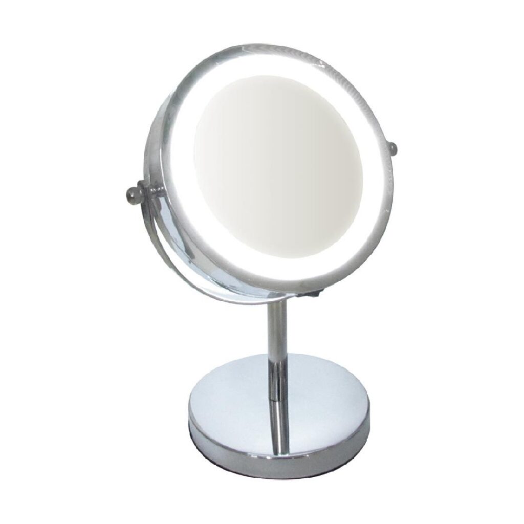 ESPEJO E-2159 DE METAL C/PIE REDONDO C/LUZ 13cm 5X (JESSAMY)