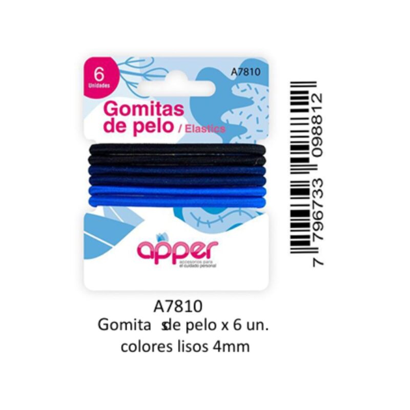 GOMITAS A-7810 CABELLO 6und COLORES LISOS 4mm (APPER)