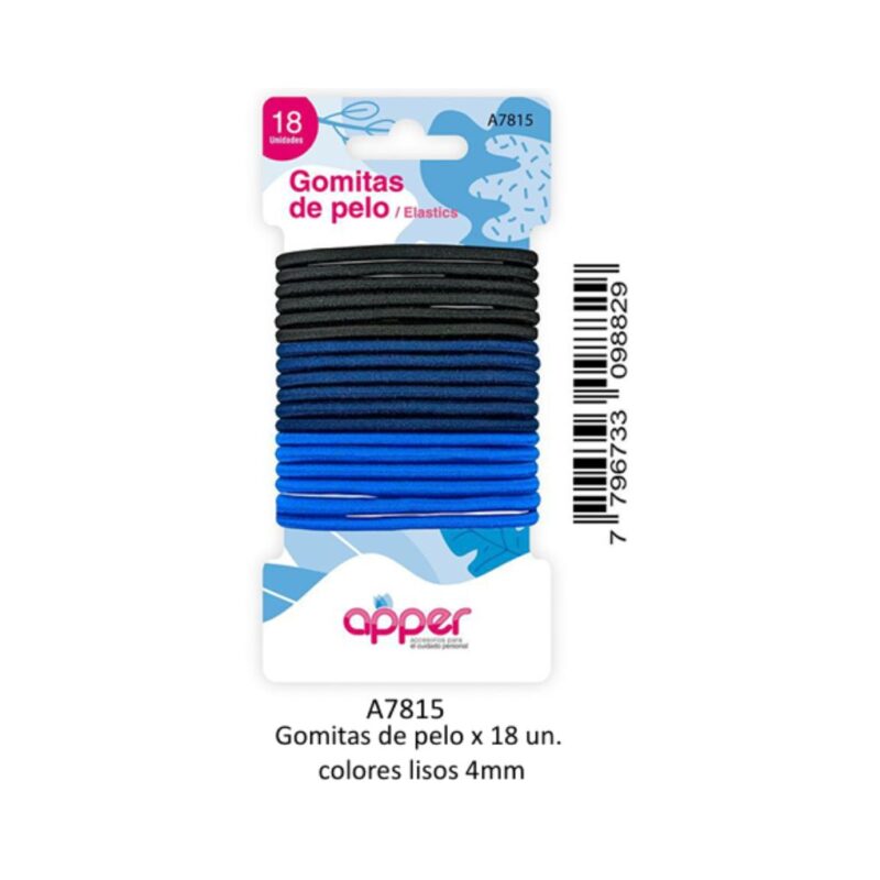 GOMITAS A-7815 CABELLO 18und COLORES LISOS 4mm (APPER)
