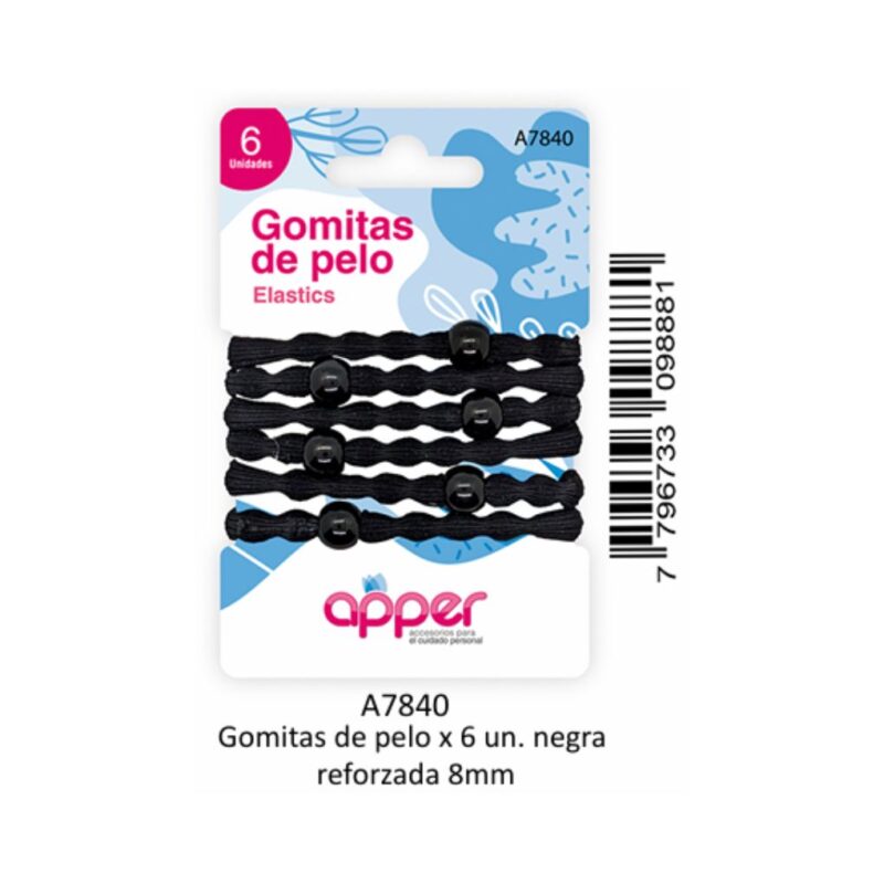 GOMITAS A-7840 CABELLO 6und NEGRAS REFORZ. 8mm (APPER)