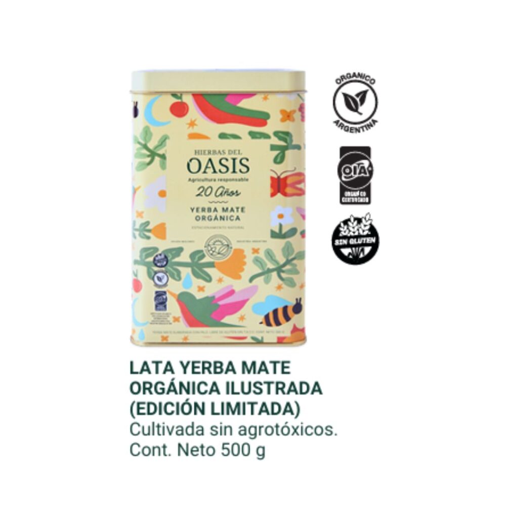 LATA YERBA MATE ORGANICA ILUSTRADA x500gr. (H. OASIS)