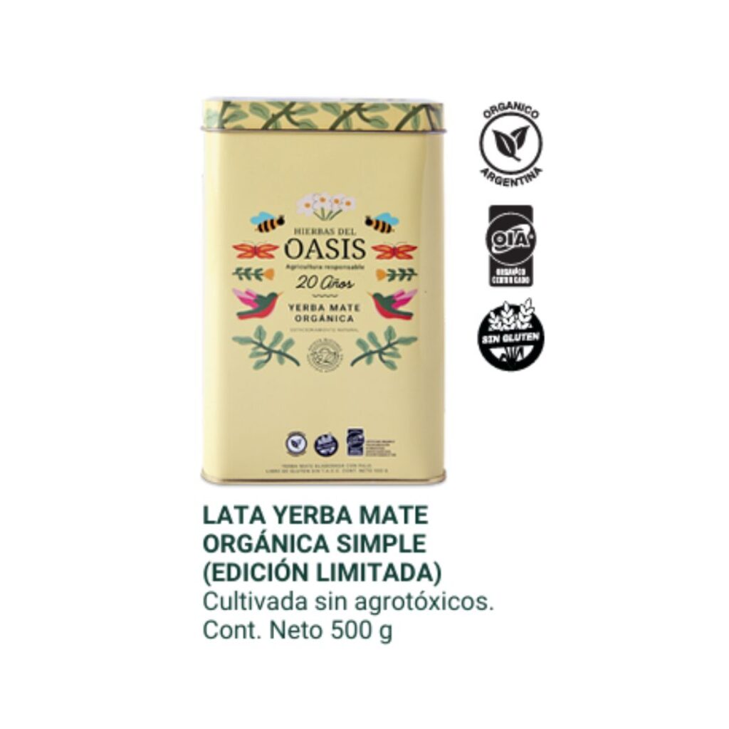 LATA YERBA MATE ORGANICA SIMPLE x500gr. (H. OASIS)